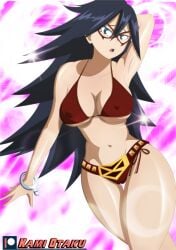 1girls 2019 abstract_background arm_behind_head arm_up armpits artist_name belly_button belt big_breasts bikini bikini_bottom bikini_top black_hair blue_eyes breasts cameltoe cleavage eyelashes eyewear female front_view glasses hand_behind_head handcuffs human kami_otaku large_breasts legs_together lens_flare light-skinned_female light_skin long_hair looking_at_viewer midnight_(my_hero_academia) my_hero_academia navel nemuri_kayama nipple_bulge nipples open_mouth pose posing red_glasses solo standing stomach thick_thighs thigh_gap thighs underboob wide_hips