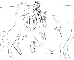 2_horns 3_eyes accessory anal_wink angry anthro anus axxelroze bodily_fluids bone bound ear_piercing equid equine female feral fur genital_fluids genital_piercing genitals group gynomorph hair hanging_by_arms herm hi_res horn horse intersex intersex/male ladder_piercing leaking_precum legs_tied mal0 male mallikathesatanist mammal multi_eye piercing precum scp-1471-a scp_foundation skull skull_head solo tattoo trio zoophilia