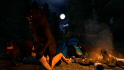 3d_(artwork) animal_genitalia animal_pussy backpack being_watched black_body bodily_fluids branch camp campfire camping campsite can canid canine canine_genitalia canine_pussy canis container cookware cum cum_in_pussy cum_inside cum_strand digital_media_(artwork) dominant dominant_female dominant_feral drooling embers female female_feral feral feral_penetrated fire fluffy food forced forest forest_background frying_pan fur genital_fluids genitals glowing glowing_eyes group hi_res human kitchen_utensils light looking_at_another male male/female mammal meat midnite-sunrise moon moonlight nature nature_background night nude penetration penis plant pussy questionable_consent rape saliva saliva_string sex smoke source_filmmaker_(artwork) tail tent thermos tools tree vaginal_penetration vaginal_penetration wolf yellow_eyes zoophilia