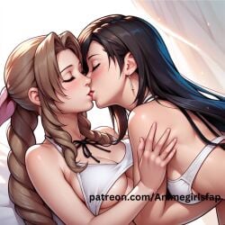 2girls aerith_gainsborough ai_generated black_hair brown_hair final_fantasy_vii final_fantasy_vii_remake tifa_lockhart