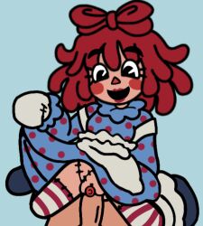 animate_inanimate bloomers clothed dress_lift living_doll plush_doll raggedy_ann raggedy_ann_(character) striped_legwear thighhighs vaginal_penetration