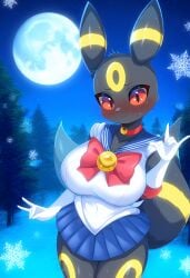 1girls 2024 2024s ai_generated anthro big_breasts bishoujo_senshi_sailor_moon black_body black_fur black_hair blue_skirt blush breasts choker circle_(marking) clothed clothing cosplay crossover crossover_cosplay eeveelution female female_focus female_only fur furry furry_female game_freak gen_2_pokemon generation_2_pokemon glowing_markings gold_markings huge_breasts large_breasts looking_at_viewer moon night_background nintendo pok&eacute;mon_(species) pokemon pokemon_(creature) pokemon_(franchise) pokemon_(game) pokemon_(species) pokemon_gsc red_eyes sailor_moon_(cosplay) skirt solo solo_female solo_focus sweat sweatdrop tail thick_thighs thighs umbreon wide_hips