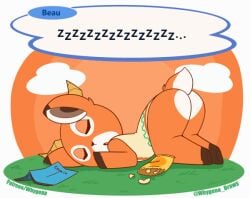 1boy animal_crossing animated anthro artist_name ass ass_focus beau_(animal_crossing) bottomless butt_up furry furry_only horns male male_only nintendo orange_body orange_fur short_playtime signature sleeping video_game whygena zzz