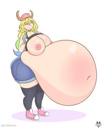 belly big_belly breasts female gigantic_belly huge_belly imafetish lucoa miss_kobayashi's_dragon_maid nipples quetzalcoatl_(dragon_maid) shoes sneakers vore