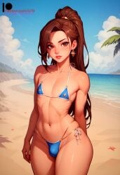 2024 2d ai_generated beach bikini bikini_top bulge femboy high_resolution highres ilfb long_hair looking_at_another looking_away self_upload solo solo_femboy solo_focus standing trap uncensored