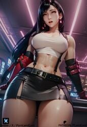 ai_generated black_hair final_fantasy final_fantasy_vii gloves pornlandlord skirt tank_top tifa_lockhart tifa_lockhart_(cosplay) white_topwear