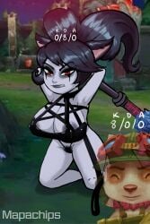 absurd_res accurate_art_style angry angry_expression angry_face battle belt big_areola big_ass big_breasts big_thighs bondage clothed defeat defeated defeated_heroine disgusted domination goth goth_girl gothic hammer kill/death/assist league_of_legends lipstick mapachips necklace noxus_poppy poppy pubic_hair riot_games shortstack submissive_female teemo twin_braids twintails yordle