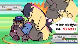 absurd_res all_fours anal bear bodily_fluids cum cum_inside duo gameplay_mechanics generation_2_pokemon genital_fluids hi_res male male/male mammal nintendo not_sbwzy_(artist) pokemon pokemon_(species) typhlosion