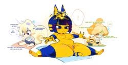 ... 1boy 2girls animal_crossing ankha ankha_(animal_crossing) anthro anus blue_anus blue_eyes blue_hair blue_pussy blush bottomwear breasts canid canine canis chubby_female closed_eyes clothed clothing domestic_cat domestic_dog egyptian english_text erection erection_under_clothes erection_under_clothing felid feline felis female fur furry furry_only genitals hair hi_res isabelle_(animal_crossing) male mammal marshal_(animal_crossing) naked navel nintendo nipples nude pants pussy rodent sciurid slightly_chubby spread_legs spreading tail tan_body tan_fur tan_hair text thick_thighs thought_bubble thoughts vanillamilk video_games white_body white_fur white_hair wide_hips yellow_body yellow_fur yoga yoga_pants