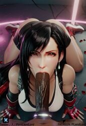 ai_generated black_hair blowjob dark-skinned_male final_fantasy final_fantasy_vii final_fantasy_xiv gloves pornlandlord skirt tank_top tifa_lockhart tifa_lockhart_(cosplay) white_topwear