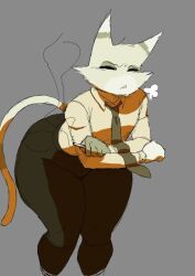 cat_humanoid dagothurfanclub fat_ass nary_(dagothurfanclub) office_clothing smoking