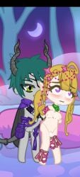 big_boob big_breasts big_dick big_penis blonde_female blonde_hair cum_in_pussy demon demon_boy demon_lord elf elf_ears elf_female elf_girl gacha gacha_club green_eyes horns oc pink_accessory purple_eyes turquoise_hair