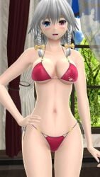 1girls 2024 3d_(artwork) bikini blush curtains_open embodiment_of_scarlet_devil hati_yukkuri_mmd heterochromia human indoors inside light-skinned_female looking_at_viewer maid mansion mmd pink_bikini sakuya_izayoi solo_female solo_focus swimsuit touhou white_hair_female window yellow_bowtie