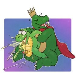 1:1 absurd_res anal anal_sex anthro argon_vile balls big_balls big_belly bodily_fluids cape claws closed_eyes clothing croc croc:_legend_of_the_gobbos crocodile crocodilian crocodylid crown cum cum_on_ground digital_media_(artwork) donkey_kong_(series) duo erection excessive_cum fangs full_nelson genital_fluids genitals hi_res humanoid_genitalia humanoid_penis inflation k_rool kremling male male/male male_only male_penetrated male_penetrating male_penetrating_male naked nintendo nude open_mouth orgasm peeing penetration penis reptile scalie sex sharp_teeth size_difference teeth tongue urinating_through urination urine urine_from_mouth urine_in_ass urine_inflation video_games watersports