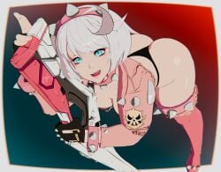 1girls 3d aqua_eyes ass bent_over big_ass breasts cleavage elphelt_valentine futaholic guilty_gear guilty_gear_strive pawg tagme white_hair