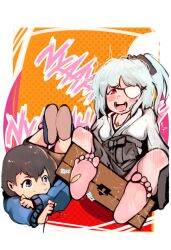 2021 biomacchia blush_stickers eye_patch feet legs_up original_characters red_eye stocks tickling tickling_feet