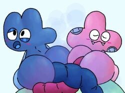 2boys alternate_version_available ass battle_for_dream_island bfb big_ass big_butt black_eyes blue_skin blush butt closed_eyes eyes_rolling_back fangs fat_ass fat_butt four_(bfb) huge_ass huge_butt hyper_ass male male_only object_shows objectum objekts pink_skin plus_(objekts) scat shitting sitting steroidm thick_ass thick_butt