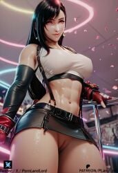 ai_generated black_hair final_fantasy final_fantasy_vii gloves going_commando pornlandlord skirt tank_top tifa_lockhart tifa_lockhart_(cosplay) white_topwear