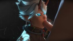 3d barkstudio blowjob blowjob_face glowing_eyes kiriko_(overwatch) oni oni_female oni_horns oral oral_sex overwatch