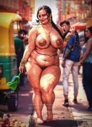 aunty bbw braid braided_hair chubby curvy fat indian jewelry milf natural_breasts nipple_piercing nude obese pubes pubic_hair public_nudity rasigunn rasigunn_digitalart sexy ssbbw