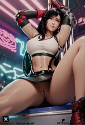 ai_generated black_hair final_fantasy final_fantasy_vii final_fantasy_xiv gloves pornlandlord skirt tank_top tifa_lockhart tifa_lockhart_(cosplay) white_topwear