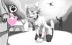 1girls 2boys animal_ears bondage crying drooling gag male nimbletail on_hands_and_knees petgirl petplay questionable_consent shadowy_figure simple_background sweat tears