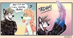 anthro bad_dragon canid canine canis comic dildo duo humor hunting kaex kaotikjuju knot male male/male mammal meme sex_toy wolf zidanewolf1