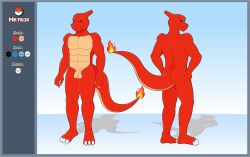 absurd_res anthro athletic athletic_anthro athletic_male charmeleon fan_character hi_res lizard male male_only meteorsmash meteorsmash_(character) model_sheet muscular muscular_anthro muscular_male nintendo nude pokémon_(species) pokemon reptile scalie solo video_games