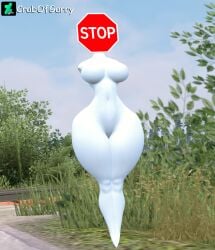 3d animate_inanimate armless breasts crabofgarry female no_arms object_head sign sign_head stop_sign thick_thighs