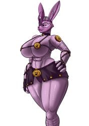 absurd_res accessory anthro artdemonslair ass big_breasts big_butt bondage breasts clothed clothing curvy_female curvy_figure evil_face female fur hair hi_res huge_ass huge_breasts humanoid jojo's_bizarre_adventure killer_queen lagomorph leporid looking_at_viewer mammal meme meme_clothing muscular muscular_female nicole_dh_(character) panties partially_clothed pink_body pink_hair rabbit ribbons size_difference solo taller_female taller_girl thick_thighs underwear wide_thighs