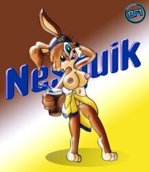 brown_fur bunny chocolate_milk hat lactation large_breasts nesquik nesquik_bunny nestle rabbit sugarskvll tail