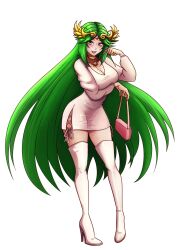 boots breasts clothed_female female female_only goddess green_hair kid_icarus kid_icarus_uprising light-skinned_female light_skin long_hair looking_at_viewer nintendo palutena purse smiling smiling_at_viewer thighs voluptuous willanator