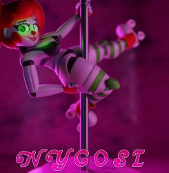 3d 3d_(artwork) baby_(fnafsl) blender circus_baby circus_baby_(fnaf) clown_girl clussy five_nights_at_freddy's fnaf green_eyes not_haunted nycosi pink_background pole pole_dancing pose red_hair red_lipstick render robot robot_girl sister_location so87baby solo solo_female summer_of_87_baby twintails