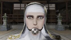 1girls 3d animated ball_gag bayonetta bayonetta_(character) blender bondage captured eyes_wide_open feet_out_of_frame female gag gagged gangbang gangrape imminent_rape male multiple_boys no_sound nun nun's_habit nun_outfit orc osimai penis penis_awe shrine uncensored video