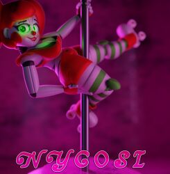 3d 3d_(artwork) baby_(fnafsl) blender circus_baby circus_baby_(fnaf) clown_girl clussy five_nights_at_freddy's fnaf green_eyes not_haunted nycosi pink_background pole pole_dancing pose red_hair red_lipstick render robot robot_girl sister_location so87baby solo solo_female summer_of_87_baby twintails