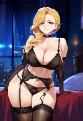 1girls ai_generated azur_lane big_breasts black_lingerie blonde_hair blue_eyes female female_focus female_only hood_(azur_lane) huge_breasts large_breasts looking_at_viewer looking_pleasured mature_female milf seductive_look seductive_smile smiling_at_viewer thick_thighs thighs