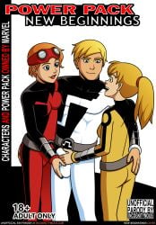 1boy 2girls 2girls1boy alex_power belt blonde_hair blue_eyes brother_and_sister bulge bulge_grab cover_page energizer_(power_pack) ginger incest incognitymous julie_power katie_power light-skinned_female light-skinned_male lightspeed marvel power_pack red_hair siblings sisters spandex touching_penis zero-g