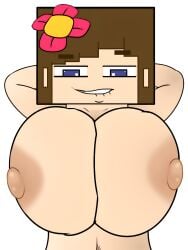 1girls arms_up big_breasts bitting_lip brown_hair curvy_figure flower_in_hair huge_breasts i_needlife3_(artist) jenny_belle_(slipperyt) minecraft puffy_nipples self_upload voluptuous_female