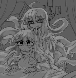 1futa 1girls ahegao badeline breasts celeste_(game) clothed clothing doggy_style doggy_style_position doggystyle duo female female/female female_penetrated futa_on_female futadom futanari grady_bunden greyscale hair hair_bite hair_in_mouth hair_tentacles half-dressed half_naked hotel hotel_room human implied_futanari juice juices long_hair madeline_(celeste) monochrome prehensile_hair pussy_juice selfcest sweater tentacle tentacle_hair tentacle_sex tentacles wide_eyed