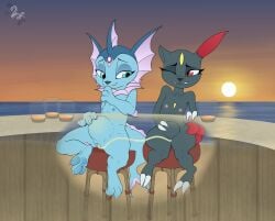 2022 absurd_res adamb/fluffy anthro bar beach bladder_bulge bodily_fluids claws container cup duo eeveelution female female/female fin flat_chested genital_fluids genitals glass glass_container glass_cup hi_res lira_(dragon-tear) nintendo nipples nude omorashi pawpads penetration pokemon pokemon_(species) pussy seaside semi-anthro signature sneasel sunset sweat sweatdrop urethral urethral_penetration urine vaporeon varra_(dragon-tear) video_games watersports