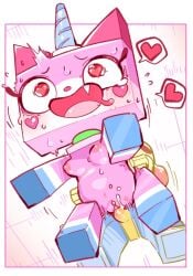 <3_eyes blush bodily_fluids breasts chubby_female cum cum_in_pussy cum_inside duo female female_feral feral genital_fluids heart humanoid lego male male/female penetration pink_body sex sketch the_lego_movie unikitty unikitty! uyu vaginal_penetration