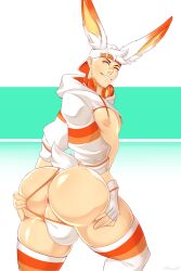 1boy anus ass backsack bara big_ass big_butt bunny_ears bunny_tail fat_ass fat_butt gasaiv headphones huge_ass huge_butt humanized looking_at_viewer male male_only nintendo pokemon pokemon_ss scorbunny scorbunny_(gasaiv) solo thick_ass white_hair yellow_eyes