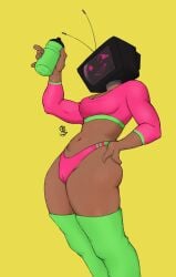 antennae artist_logo belly belly_button breasts cameltoe cleavage crop_top cuknite32 female female_only female_solo fit green_socks green_thighhighs hand_on_hip long_sleeves medium_breasts midriff object_head pink_crop_top pink_panties scp-3090 scp_foundation screen_face screen_head socks solo solo_female television television_screen thick_thighs thigh_socks thighhighs thighs tv tv_face tv_head tv_screen tv_woman tvwoman water_bottle woman women workout_clothes