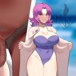 1girls 2022 alternate_breast_size angelicsavior1 big_breasts breasts cropped cropped_image curvaceous eye_contact female huge_breasts human labcoat large_breasts leotard looking_at_viewer nintendo one-piece_swimsuit pale-skinned_female pale_skin philena_ivy pokemon pokemon_professor pokemon_rgby purple_eyes purple_hair short_hair solo standing swimsuit thick_thighs wide_hips