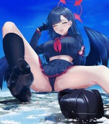 blue_archive cameltoe continent crushing destruction feet giantess handbag ichika_(blue_archive) justice_task_force_(blue_archive) macro open_legs panties soles soles_of_feet_in_socks thighs toes trinity_general_school_student upskirt