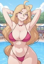 big_ass bikini blonde_hair blue_eyes cartoon crowd derpixon large_breasts long_hair small_waist valentine_(derpixon) vector waterpark