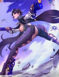 arched_back arimatang ass ass_bigger_than_head back_view bayonetta bayonetta_(character) bayonetta_2 beauty_mark big_areola big_ass big_breasts big_nipples big_thighs black_hair bodysuit breasts breasts_bigger_than_head breasts_out bubble_ass bubble_butt busty busty_female clothing cloud dual_wielding earrings elbow_gloves enormous_breasts fat_ass favorite female female_only firearm from_below giant_breasts gigantic_breasts glasses gun handgun holding_object holding_weapon huge_ass huge_breasts huge_butt huge_thighs jewelry large_breasts looking_at_viewer looking_back necklace one_breast_out outside pinup pose sega short_hair skin_tight sky solo solo_focus spread_legs thick_ass thick_legs thick_thighs thunder_thighs thunderthighs tits_bigger_than_head tits_out weapon white_gloves wide_hips wide_thighs