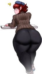 1female 1girls ass auburn_hair beret big_ass clothed fat_ass french friday_night_funkin friday_night_funkin_mod girlfriend_(friday_night_funkin) korean_nooby(artist) large_ass looking_at_viewer massacre_girlfriend_(friday_night_funkin) millie_(mistful_crimson_morning) mistful_crimson_morning simple_background socks solo_female sweater twitter white_background