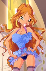 1girls 4kids_entertainment big_breasts blonde_hair bow breasts brown_hair busty cameltoe cleavage covered_nipples dress dress_lift earrings erect_nipples eyeliner eyeshadow female flora flora_(winx_club) green_eyes hairbow hands_on_hips hourglass_figure jewelry large_breasts lipstick long_hair makeup nickelodeon nipple_bulge panties rainbow_(animation_studio) smile solo stockings tagme teeth thighhighs thighs thin_waist two_tone_hair voluptuous wasp_waist winx_club zfive