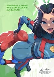 ass ass_grab big_ass gigantic_ass grabbing grabbing_ass grabbing_from_behind mantis_(marvel) mantis_(marvel_rivals) marvel_comics marvel_rivals sniffing sniffing_anus spider-man spider-man_(series) thick thick_ass thick_legs thick_thighs